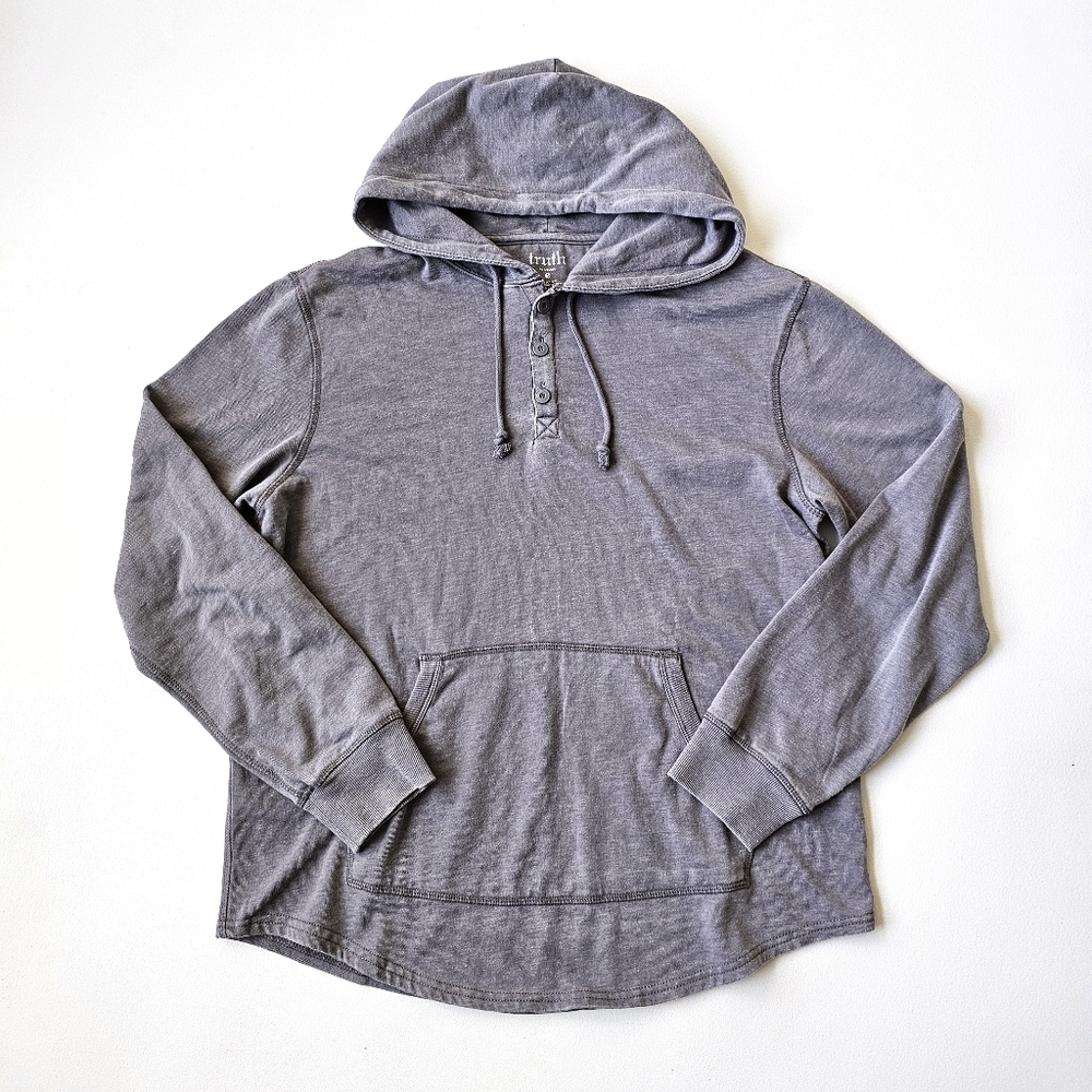 Truth by Republic Men’s Gray Henley Hoodie Pullover Sweatshirt Size M Casual